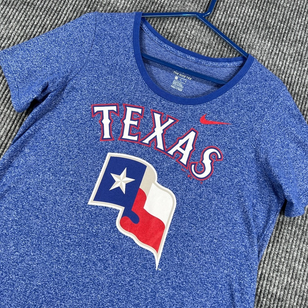 Texas Rangers Shirt Womens Medium Blue Short Sleeve Nike MLB Baseball Crew Neck